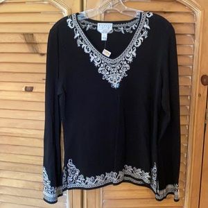 NWT Talbots sweater Black w/ embroidery sequins Lg